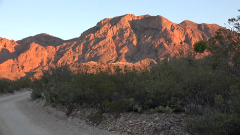 Texas-Big-Bend-Pans-Left-On-Sunset-Mountains