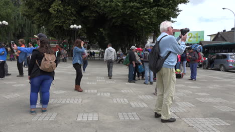 Chile-Chiloe-Castro-Tourists-In-Plaza