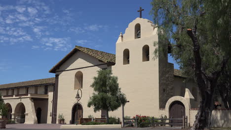 California-Solvang-Mission-Santa-Ines-Front-Facade-In-Sun