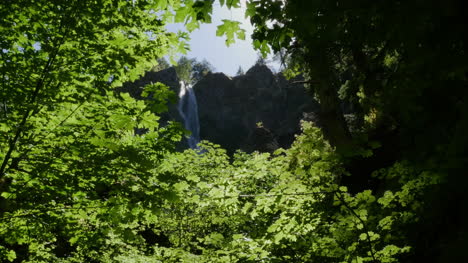 Cascada-De-Oregon-Enmarcada-Por-Pan-De-Sonido-De-Hojas