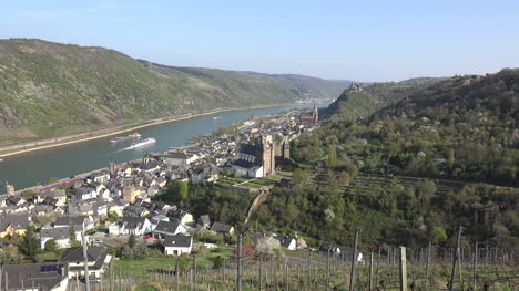 Germany-Oberwesel-With-Barges-On-Rhine