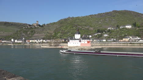 Germany-Rhine-Die-Pfalz-With-Barge-Going-By