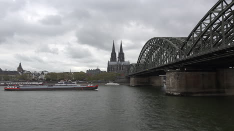 Germany-Barge-With-Bridge-And-Cathedral-At-Koln