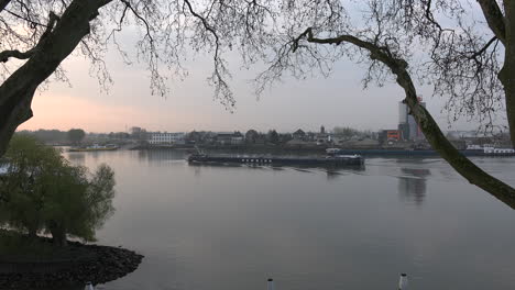 Netherlands-Barge-On-Lek-River-At-Dawn