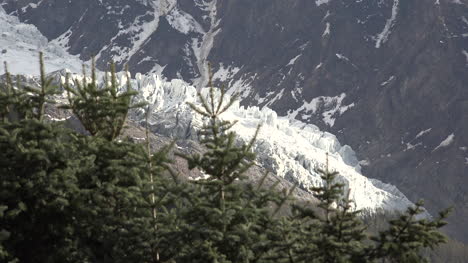 Frankreich-Mont-Blanc-Detail-Des-Gletschers-Mit-Immergrünen-Bäumen