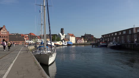 Germany-Wismar-rowing-boat-in-harbor