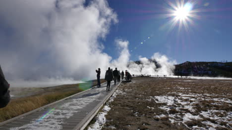Yellowstone-sun-flare-and-tourists-in-slow-motion