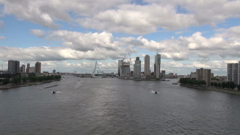Netherlands-Rotterdam-boats-come-from-direction-of-Erasmus-Bridge