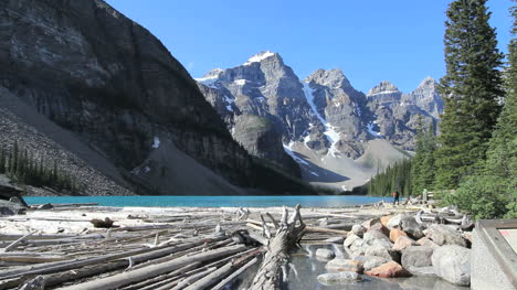 Kanadische-Rockies-Banff-Moraine-Lake-Trail-Mit-Treibholz-Und-Wanderern