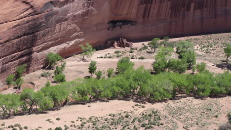 Arizona-Canyon-de-Chelly-ruins-and-trees-by-stream-course