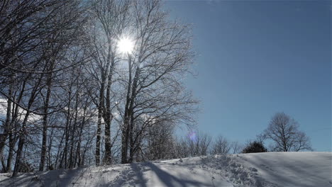 Timelapse-of-a-sunny-day-with-a-young-child-running-up-and-down-a-snowy-hill