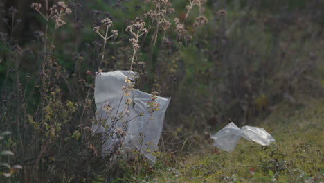 Bolsas-De-Colchón-De-Aire-Para-Paquetes-De-Pedidos-En-Línea-Vuelan-En-El-Prado,-Contaminando-La-Naturaleza