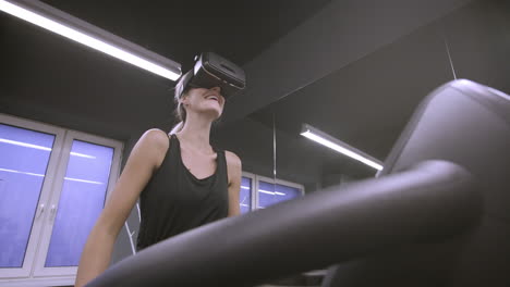 A-smooth-scene-shows-a-young,-healthy-and-attractive-lady-wearing-a-VR-Head-Mounted-Display-while-doing-exercise