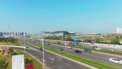 Aerial-photos-of-vehicles-on-the-road，Busy-urban-traffic，Urban-transportation