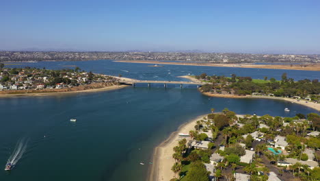 Mission-Bay-Including-Crown-Point,-Vacation-Isle,-And-Fisherman's-Channel-In-San-Diego,-California---aerial-drone-shot