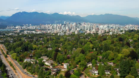 View-Of-Skyline-Buildings-From-Arbutus-Ridge-In-Vancouver,-British-Columbia,-Canada-On-A-Sunny-Day