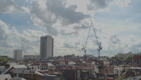 Landscape-panorama-of-London-city-skyline-with-skyscraper-and-cranes-in-England