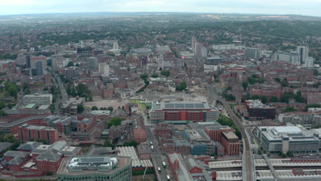 Long-dolly-forward-drone-shot-towards-Central-Nottingham-city