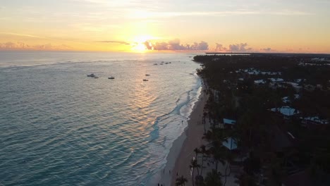 Aerial-drone-shot-of-the-ocean-in-the-Dominican-Republic-during-the-sunrise-in-the-morning-or-sunset