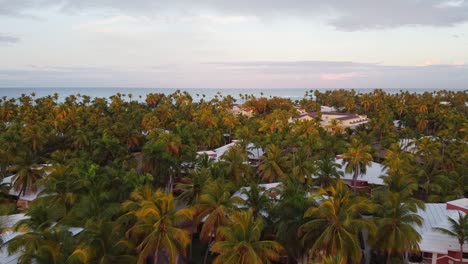 Luftdrohnenaufnahme-Der-Dominikanischen-Republik-In-Einem-Resort-Während-Des-Sonnenaufgangs-Oder-Sonnenuntergangs