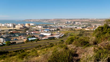 Elevated-view-over-Mossel-Bay-industrial-area,-Garden-Route,-South-Africa