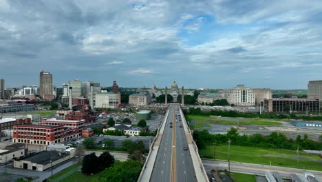 Aerial-reveal-of-downtown-Harrisburg-Pennsylvania