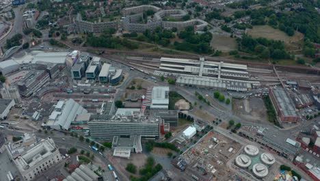 Overhead-Drohne-Aufnahme-Von-Central-Sheffield-Und-Bahnhof