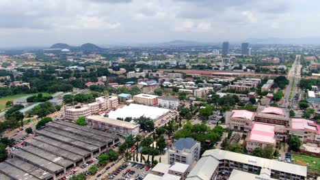Beautiful-Ariel-view-of-Abuja-city,-industry-buildings