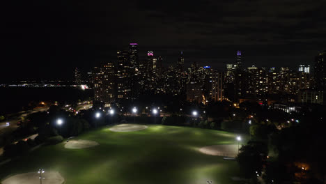 In-Illinois,-the-United-States,-a-drone-was-used-to-capture-the-baseball-fields-in-the-Chicago-metropolitan-area-at-night