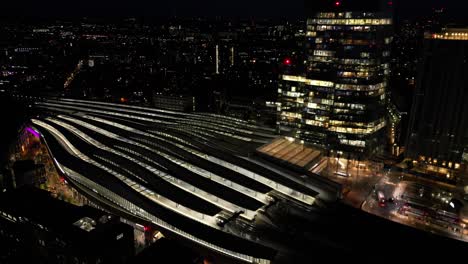 London-bridge-Station-at-night-drone-aerial-view