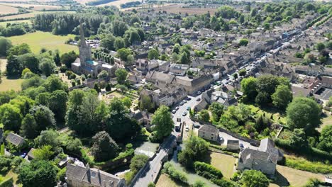 Burford-Cotswold-hills-Oxfordshire-UK-drone-aerial-view-reveal-shot