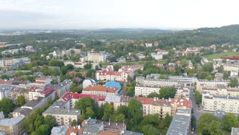 Drone-Flight-Above-Krakow,-Poland-on-Cool-Summer-Day