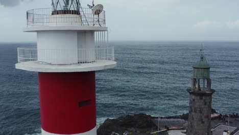 A-view-of-the-Atlantic-ocean-as-the-camera-slowly-backs-away-revealing-a-lighthouse-Fuencaliente-on-La-Palma-island