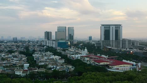 Aerial-of-modern-and-eco-skyline-of-PIK-Jakarta-at-sunset