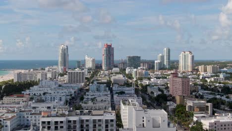Coastal-Miami-buildings,-cinematic-flying-forward-view
