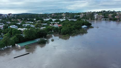 Shot-from-above-flooded-river,-from-near-West-End