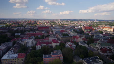 Aerial-view-over-historic-polish-city-of-Krakow-with-old-buildings-in-summer