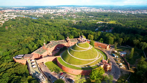 Aerial-view-showing-famous-rounded-area-of-topographically-higher-elevation-on-any-surface-in-krakow
