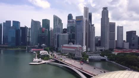 Drone-shots-of-Singapore-Skyline-and-streets,-Singapore,-UHD-1