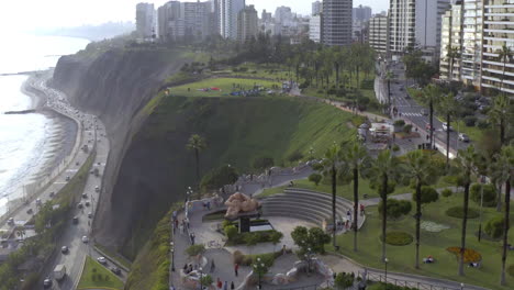 Beautiful-aerial-drone-shot-of-the-famous-"Costa-Verde"-of-the-city-of-Lima,-Peru-during-the-morning