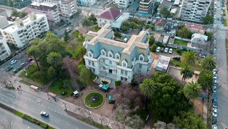 Aerial-orbit-of-the-Carrasco-Palace-in-ViÃ±a-del-Mar,-Chile