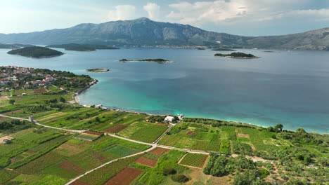 Slow-footage-over-the-island-of-Korcula-in-Croatia