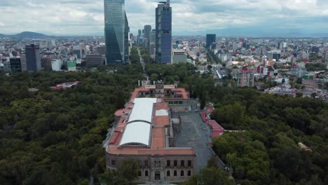 Aerial-Shot-Of-Torre-Mayor-And-BBVA-High-Rise-Skyscrapers,-Paseo-de-la-Reforma,-Mexico-City