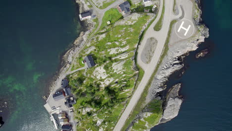 Top-Down-shot-of-Hamnoy-on-a-sunny-day-with-helipad