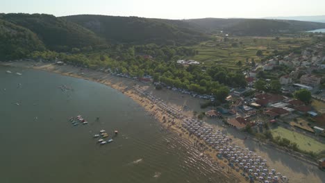 Aerial-footage-of-a-yellow-sand-beach-on-an-island-in-Croatia
