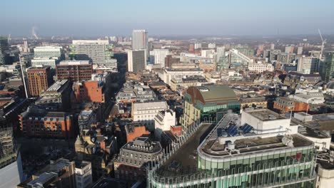 Aerial-drone-flight-over-the-city-of-Manchester-next-to-Albert-Square-and-the-Town-Hall