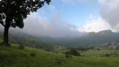 Gloomy-Sky-Over-Brahmagiri-Mountain-Range-In-The-Western-Ghats-of-Maharashtra,-India