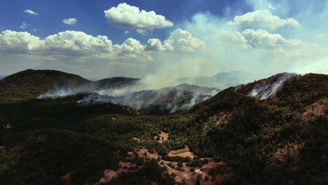 Aerial-view-around-a-Forest-fire-raging-in-the-highlands---circling,-drone-shot