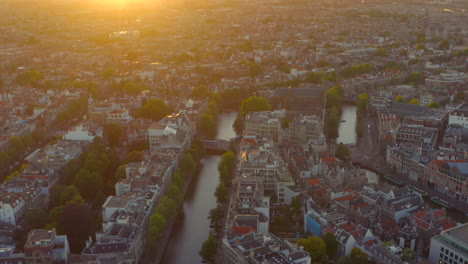 Cinematic-drone-shot-of-Amsterdam-at-sunset