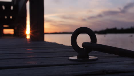 Maritime-mooring-ring,-on-dock-jetty-in-Turku,-Finland